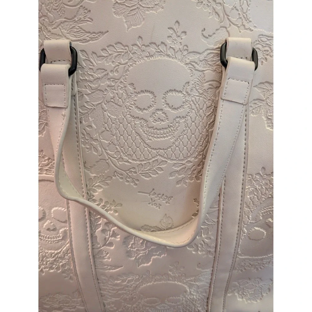 Betsey Johnson Cream Embossed Skull Floral Tote Bag Black Studded Crossbody Tote